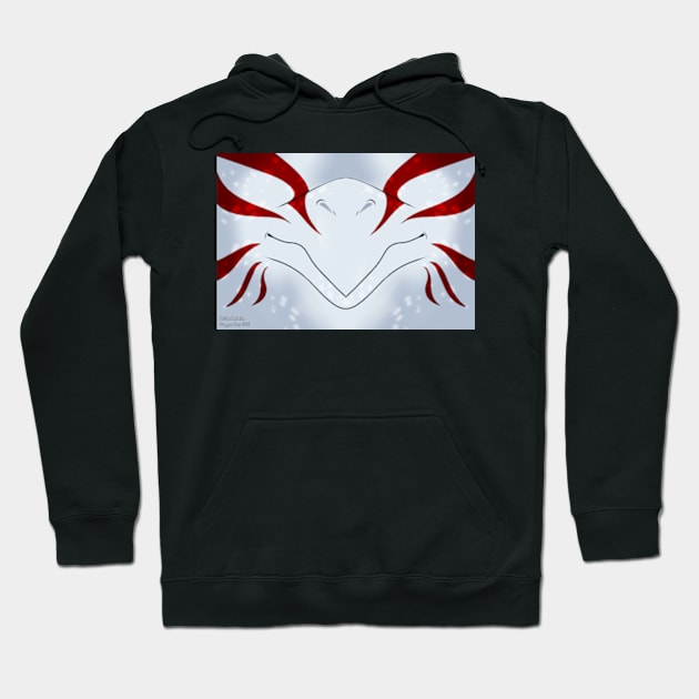 White with Red Stripes Dragon Mask Hoodie by KeishaMaKainn